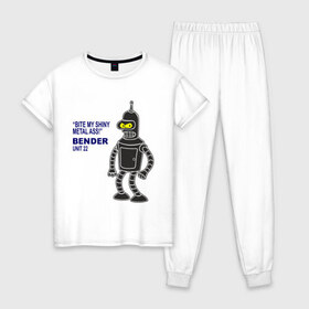 Женская пижама хлопок с принтом Bender в Тюмени, 100% хлопок | брюки и футболка прямого кроя, без карманов, на брюках мягкая резинка на поясе и по низу штанин | bender | futurama | футурама