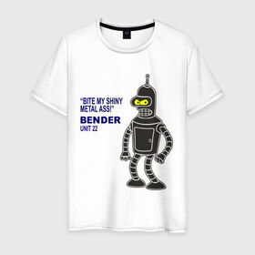 Мужская футболка хлопок с принтом Bender в Тюмени, 100% хлопок | прямой крой, круглый вырез горловины, длина до линии бедер, слегка спущенное плечо. | bender | futurama | футурама