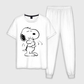 Мужская пижама хлопок с принтом Snoopy в Тюмени, 100% хлопок | брюки и футболка прямого кроя, без карманов, на брюках мягкая резинка на поясе и по низу штанин
 | Тематика изображения на принте: snoopy | сгупи