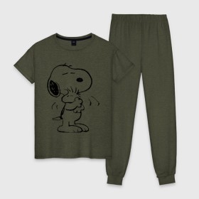 Женская пижама хлопок с принтом Snoopy в Тюмени, 100% хлопок | брюки и футболка прямого кроя, без карманов, на брюках мягкая резинка на поясе и по низу штанин | snoopy | сгупи