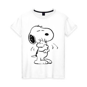 Женская футболка хлопок с принтом Snoopy в Тюмени, 100% хлопок | прямой крой, круглый вырез горловины, длина до линии бедер, слегка спущенное плечо | Тематика изображения на принте: snoopy | сгупи
