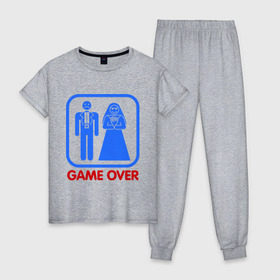 Женская пижама хлопок с принтом Game over в Тюмени, 100% хлопок | брюки и футболка прямого кроя, без карманов, на брюках мягкая резинка на поясе и по низу штанин | game over | жених | игра закончена | невеста