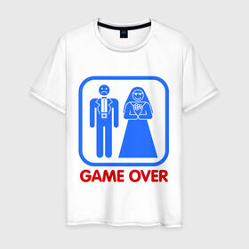 Мужская футболка хлопок с принтом Game over в Тюмени, 100% хлопок | прямой крой, круглый вырез горловины, длина до линии бедер, слегка спущенное плечо. | Тематика изображения на принте: game over | жених | игра закончена | невеста