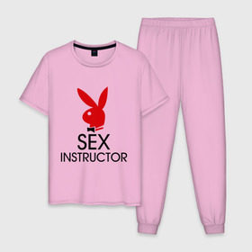 Мужская пижама хлопок с принтом Sex Instructor в Тюмени, 100% хлопок | брюки и футболка прямого кроя, без карманов, на брюках мягкая резинка на поясе и по низу штанин
 | инструктор
