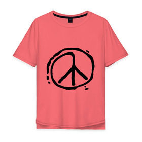 Мужская футболка хлопок Oversize с принтом Пацифика в Тюмени, 100% хлопок | свободный крой, круглый ворот, “спинка” длиннее передней части | Тематика изображения на принте: графика | знак хиппи | мир | пацифизм | рисунок