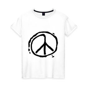 Женская футболка хлопок с принтом Пацифика в Тюмени, 100% хлопок | прямой крой, круглый вырез горловины, длина до линии бедер, слегка спущенное плечо | Тематика изображения на принте: графика | знак хиппи | мир | пацифизм | рисунок