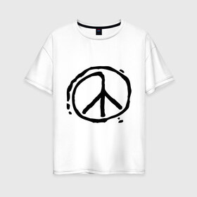 Женская футболка хлопок Oversize с принтом Пацифика в Тюмени, 100% хлопок | свободный крой, круглый ворот, спущенный рукав, длина до линии бедер
 | графика | знак хиппи | мир | пацифизм | рисунок
