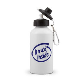 Бутылка спортивная с принтом Linux inside в Тюмени, металл | емкость — 500 мл, в комплекте две пластиковые крышки и карабин для крепления | intel inside | linux | linux inside | админу | линукс | пингвины linux | пингвины люникс | прикольные