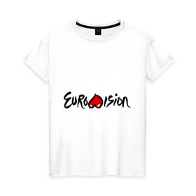 Женская футболка хлопок с принтом Eurovision в Тюмени, 100% хлопок | прямой крой, круглый вырез горловины, длина до линии бедер, слегка спущенное плечо | Тематика изображения на принте: eurovision | евровидение