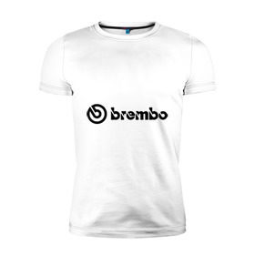 Мужская футболка премиум с принтом Brembo в Тюмени, 92% хлопок, 8% лайкра | приталенный силуэт, круглый вырез ворота, длина до линии бедра, короткий рукав | Тематика изображения на принте: brembo | брембо | колодки | тормоза | тормозные колодки | тюнинг