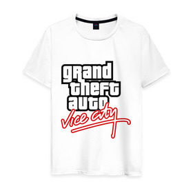Мужская футболка хлопок с принтом GTA Vice City в Тюмени, 100% хлопок | прямой крой, круглый вырез горловины, длина до линии бедер, слегка спущенное плечо. | Тематика изображения на принте: auto | grand | thaft | гта | игра | компьютерная