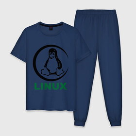 Мужская пижама хлопок с принтом Linux в Тюмени, 100% хлопок | брюки и футболка прямого кроя, без карманов, на брюках мягкая резинка на поясе и по низу штанин
 | пингвин