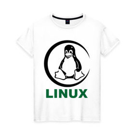 Женская футболка хлопок с принтом Linux в Тюмени, 100% хлопок | прямой крой, круглый вырез горловины, длина до линии бедер, слегка спущенное плечо | пингвин