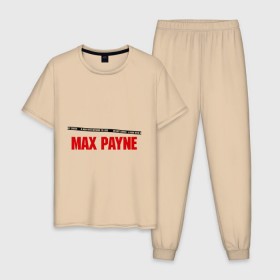 Мужская пижама хлопок с принтом Max Payne в Тюмени, 100% хлопок | брюки и футболка прямого кроя, без карманов, на брюках мягкая резинка на поясе и по низу штанин
 | pain | игра | компьютерная | макс | пейн | пэйн
