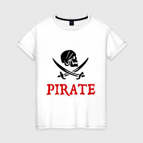 Женская футболка хлопок с принтом Pirate в Тюмени, 100% хлопок | прямой крой, круглый вырез горловины, длина до линии бедер, слегка спущенное плечо | пират