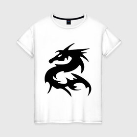 Женская футболка хлопок с принтом Дракон (2) в Тюмени, 100% хлопок | прямой крой, круглый вырез горловины, длина до линии бедер, слегка спущенное плечо | dragon | tribal | дракон | китайский дракон | орнамент | трайбл | трибал | узор