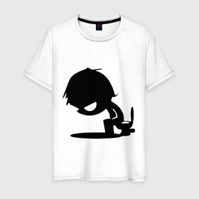 Мужская футболка хлопок с принтом На унитазе в Тюмени, 100% хлопок | прямой крой, круглый вырез горловины, длина до линии бедер, слегка спущенное плечо. | 