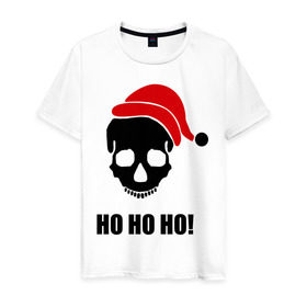 Мужская футболка хлопок с принтом HO-HO-HO! в Тюмени, 100% хлопок | прямой крой, круглый вырез горловины, длина до линии бедер, слегка спущенное плечо. | 2012 | new year | нг | новый год | новый год 2012 | снегурочка | череп | черепок