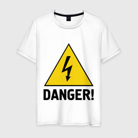 Мужская футболка хлопок с принтом Danger! в Тюмени, 100% хлопок | прямой крой, круглый вырез горловины, длина до линии бедер, слегка спущенное плечо. | alarma | danger | алярма | данжер | знак опасности | опасность