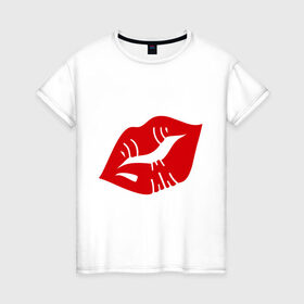Женская футболка хлопок с принтом Губы в Тюмени, 100% хлопок | прямой крой, круглый вырез горловины, длина до линии бедер, слегка спущенное плечо | kiss | lips | губы | помада | поцелуй