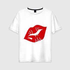 Женская футболка хлопок Oversize с принтом Губы в Тюмени, 100% хлопок | свободный крой, круглый ворот, спущенный рукав, длина до линии бедер
 | kiss | lips | губы | помада | поцелуй