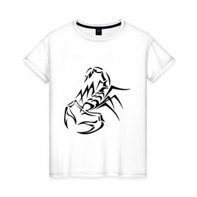 Женская футболка хлопок с принтом Скорпион в Тюмени, 100% хлопок | прямой крой, круглый вырез горловины, длина до линии бедер, слегка спущенное плечо | скорпион