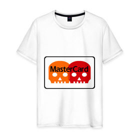 Мужская футболка хлопок с принтом MasterCard в Тюмени, 100% хлопок | прямой крой, круглый вырез горловины, длина до линии бедер, слегка спущенное плечо. | mastercard | мастер кард | черепа