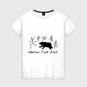 Женская футболка хлопок с принтом Siberian Fast Food в Тюмени, 100% хлопок | прямой крой, круглый вырез горловины, длина до линии бедер, слегка спущенное плечо | 