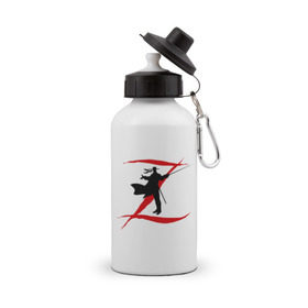 Бутылка спортивная с принтом Zorro в Тюмени, металл | емкость — 500 мл, в комплекте две пластиковые крышки и карабин для крепления | Тематика изображения на принте: zorro | зорро