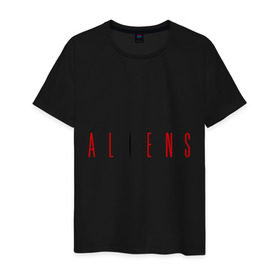 Мужская футболка хлопок с принтом ALIENS в Тюмени, 100% хлопок | прямой крой, круглый вырез горловины, длина до линии бедер, слегка спущенное плечо. | alien | aliens | пришельцы | чужие | чужой