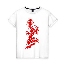 Женская футболка хлопок с принтом Дракон-ящер в Тюмени, 100% хлопок | прямой крой, круглый вырез горловины, длина до линии бедер, слегка спущенное плечо | tribal | дракон | китайский дракон | трибал | узор | ящер