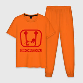 Мужская пижама хлопок с принтом Honda (эро) в Тюмени, 100% хлопок | брюки и футболка прямого кроя, без карманов, на брюках мягкая резинка на поясе и по низу штанин
 | honda | авто | автомобиль | логотип | марка | машина | хонда