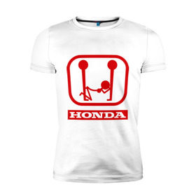 Мужская футболка премиум с принтом Honda (эро) в Тюмени, 92% хлопок, 8% лайкра | приталенный силуэт, круглый вырез ворота, длина до линии бедра, короткий рукав | honda | авто | автомобиль | логотип | марка | машина | хонда