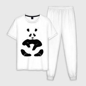 Мужская пижама хлопок с принтом Панда сидит в Тюмени, 100% хлопок | брюки и футболка прямого кроя, без карманов, на брюках мягкая резинка на поясе и по низу штанин
 | Тематика изображения на принте: 
