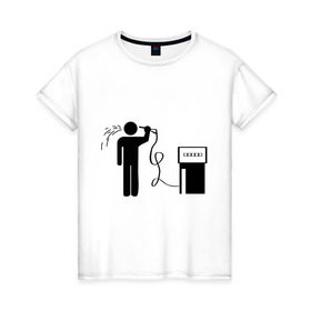 Женская футболка хлопок с принтом Бензиновый суицид в Тюмени, 100% хлопок | прямой крой, круглый вырез горловины, длина до линии бедер, слегка спущенное плечо | бензин | бензиновый суицид | бензоколонка | заправка | суицид