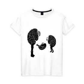 Женская футболка хлопок с принтом Грустные мозги в Тюмени, 100% хлопок | прямой крой, круглый вырез горловины, длина до линии бедер, слегка спущенное плечо | грустные мозги | извилины | мозг | мозги