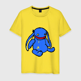Мужская футболка хлопок с принтом Смешной заяц в Тюмени, 100% хлопок | прямой крой, круглый вырез горловины, длина до линии бедер, слегка спущенное плечо. | зайчик | заяц | игрушка | плюшевый заяц | смешной заяц