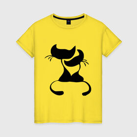 Женская футболка хлопок с принтом Кошки LOVE в Тюмени, 100% хлопок | прямой крой, круглый вырез горловины, длина до линии бедер, слегка спущенное плечо | love | влюбленные кошки | две кошки | коты | кошки | любовь
