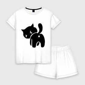 Женская пижама с шортиками хлопок с принтом Котёнок зад в Тюмени, 100% хлопок | футболка прямого кроя, шорты свободные с широкой мягкой резинкой | кот | котенок | кошки