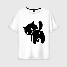 Женская футболка хлопок Oversize с принтом Котёнок зад в Тюмени, 100% хлопок | свободный крой, круглый ворот, спущенный рукав, длина до линии бедер
 | кот | котенок | кошки