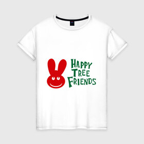 Женская футболка хлопок с принтом Happy Tree Friend в Тюмени, 100% хлопок | прямой крой, круглый вырез горловины, длина до линии бедер, слегка спущенное плечо | 
