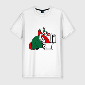 Мужская футболка премиум с принтом Клоун и унитаз в Тюмени, 92% хлопок, 8% лайкра | приталенный силуэт, круглый вырез ворота, длина до линии бедра, короткий рукав | clown | блевать | клоун | клоун блюет | унитаз