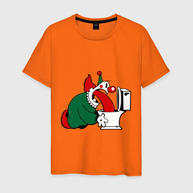 Мужская футболка хлопок с принтом Клоун и унитаз в Тюмени, 100% хлопок | прямой крой, круглый вырез горловины, длина до линии бедер, слегка спущенное плечо. | Тематика изображения на принте: clown | блевать | клоун | клоун блюет | унитаз