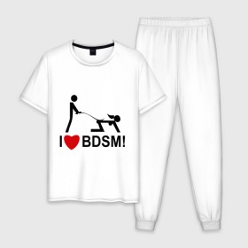 Мужская пижама хлопок с принтом I love BDSM в Тюмени, 100% хлопок | брюки и футболка прямого кроя, без карманов, на брюках мягкая резинка на поясе и по низу штанин
 | люблю | любовь | я