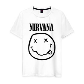 Мужская футболка хлопок с принтом Nirvana в Тюмени, 100% хлопок | прямой крой, круглый вырез горловины, длина до линии бедер, слегка спущенное плечо. | cobain | media | nirvana | rock | smells like teen spirit | toplanding | кобейн | нирвана | рок