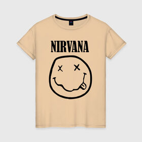 Женская футболка хлопок с принтом Nirvana в Тюмени, 100% хлопок | прямой крой, круглый вырез горловины, длина до линии бедер, слегка спущенное плечо | cobain | media | nirvana | rock | smells like teen spirit | toplanding | кобейн | нирвана | рок