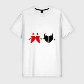 Мужская футболка премиум с принтом Два разных сердца в Тюмени, 92% хлопок, 8% лайкра | приталенный силуэт, круглый вырез ворота, длина до линии бедра, короткий рукав | Тематика изображения на принте: 