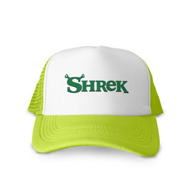 Кепка тракер с сеткой с принтом Shrek в Тюмени, трикотажное полотно; задняя часть — сетка | длинный козырек, универсальный размер, пластиковая застежка | shrek | шрек