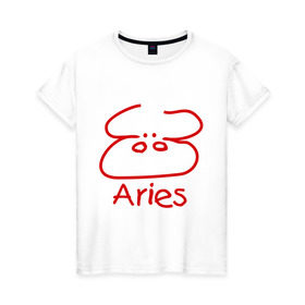 Женская футболка хлопок с принтом Овен в Тюмени, 100% хлопок | прямой крой, круглый вырез горловины, длина до линии бедер, слегка спущенное плечо | aries | гороскоп | знаки зодиака | овен