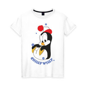 Женская футболка хлопок с принтом Chilly Willy в Тюмени, 100% хлопок | прямой крой, круглый вырез горловины, длина до линии бедер, слегка спущенное плечо | пингвин